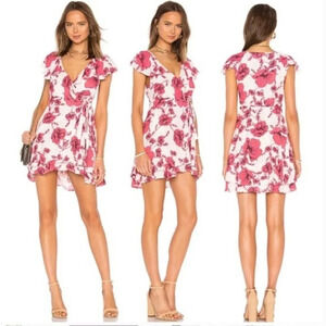 Free People French Quarter Pink Floral Printed Mini Ruffle Wrap Dress